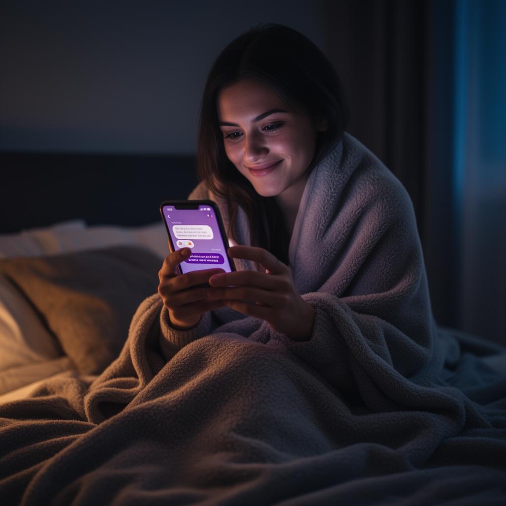 Mulher conversando com seu Equylib AI no celular à noite