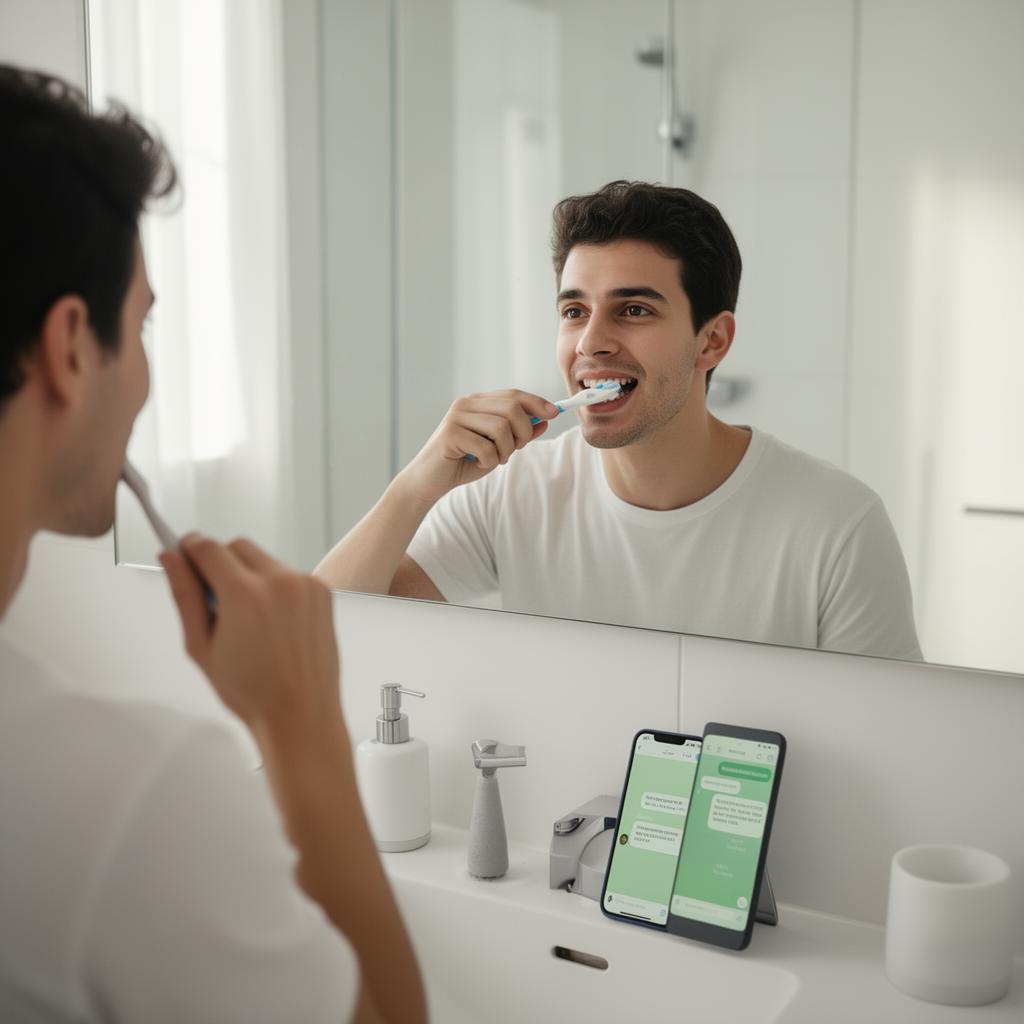 Homem na rotina matinal com seu Equylib AI no celular