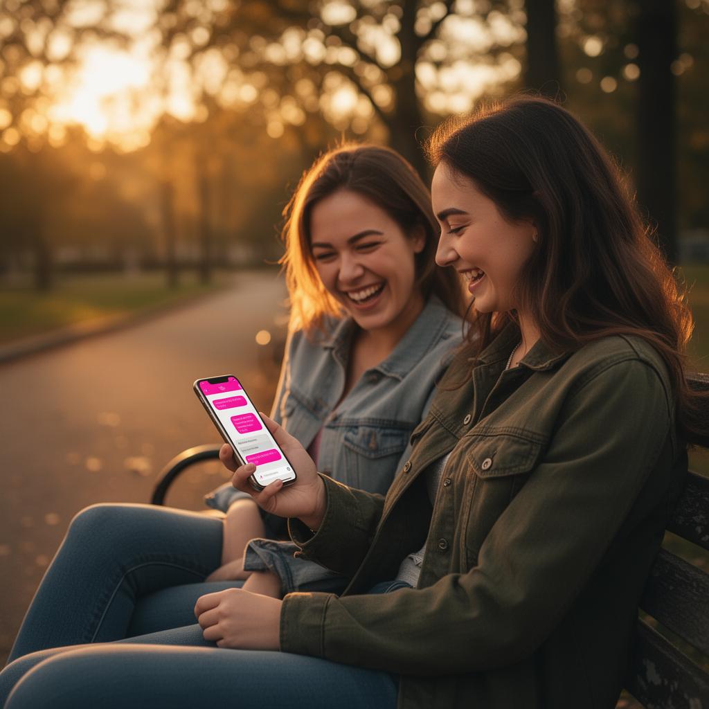 Duas amigas rindo e usando o Equylib AI no celular